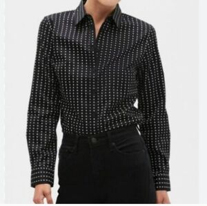 Banana Republic  Fitted Tailored Print Black White Blouse 14 new